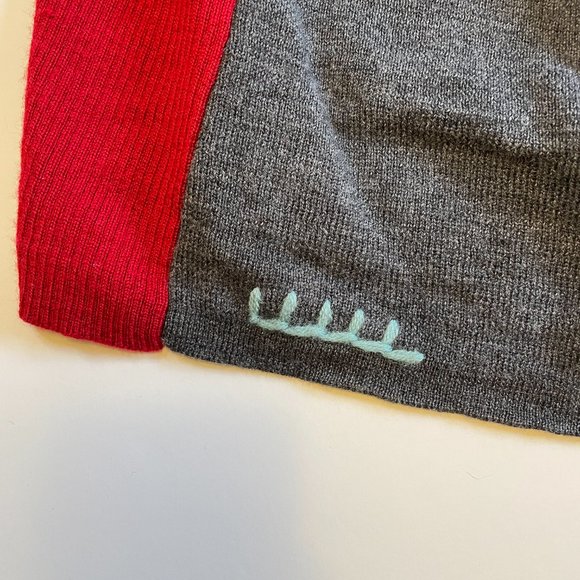 Eddie Bauer 100% Merino Sweater Gray/Red Full Zip Fair Isle Mock Neck Ski - Picture 6 of 13